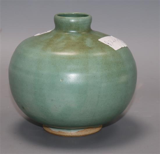 A Perry Brown pottery green vase height 14cm